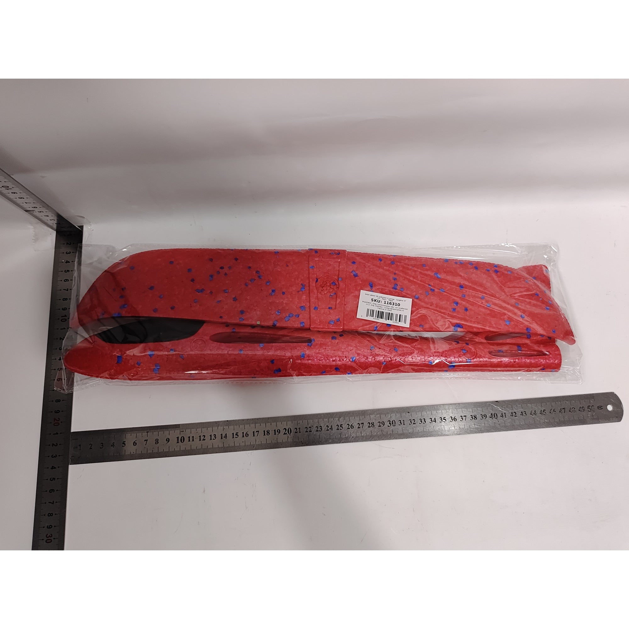 Avion planor din polistiren in punga , lungime 47 cm , Rosu , Flippy-7