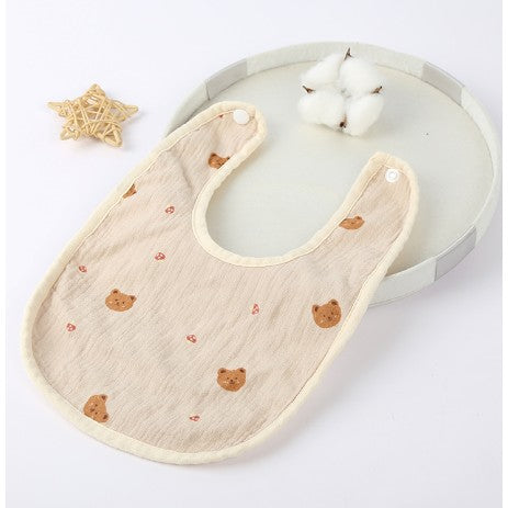 Baveta din Bumbac pentru Copii, Flippy, 0-12 Luni, 21x30 cm, Rezistenta la Apa, cu Capse, Model cu Ursuleti, Bej-0