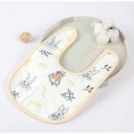 Baveta din Bumbac pentru Copii, Flippy, 0-12 Luni, 21x30 cm, Rezistenta la Apa, cu Capse, Model cu Iepurasi, Bej-0