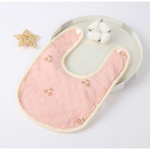 Baveta din Bumbac pentru Copii, Flippy, 0-12 Luni, 21x30 cm, Rezistenta la Apa, cu Capse, Model cu Cirese, Roz-0