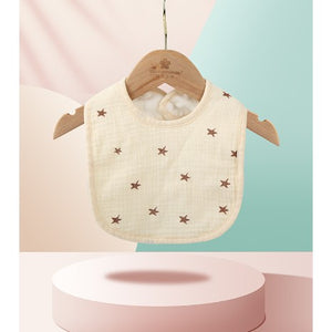 Baveta din Bumbac pentru Copii, Flippy, 0-12 Luni, 21x30 cm, Rezistenta la Apa, cu Capse, Model cu Stelute, Crem-0