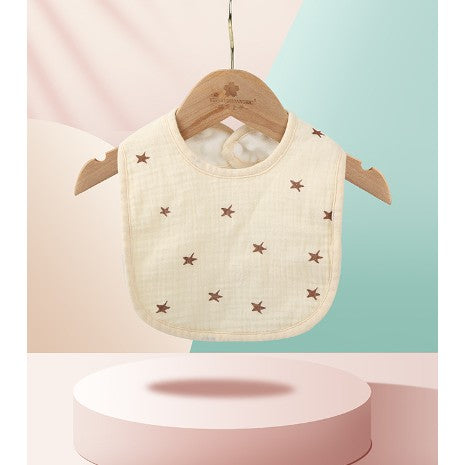 Baveta din Bumbac pentru Copii, Flippy, 0-12 Luni, 21x30 cm, Rezistenta la Apa, cu Capse, Model cu Stelute, Crem-0