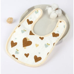 Baveta din Bumbac pentru Copii, Flippy, 0-12 Luni, 21x30 cm, Rezistenta la Apa, cu Capse, Model cu Inimioare, Bej-0