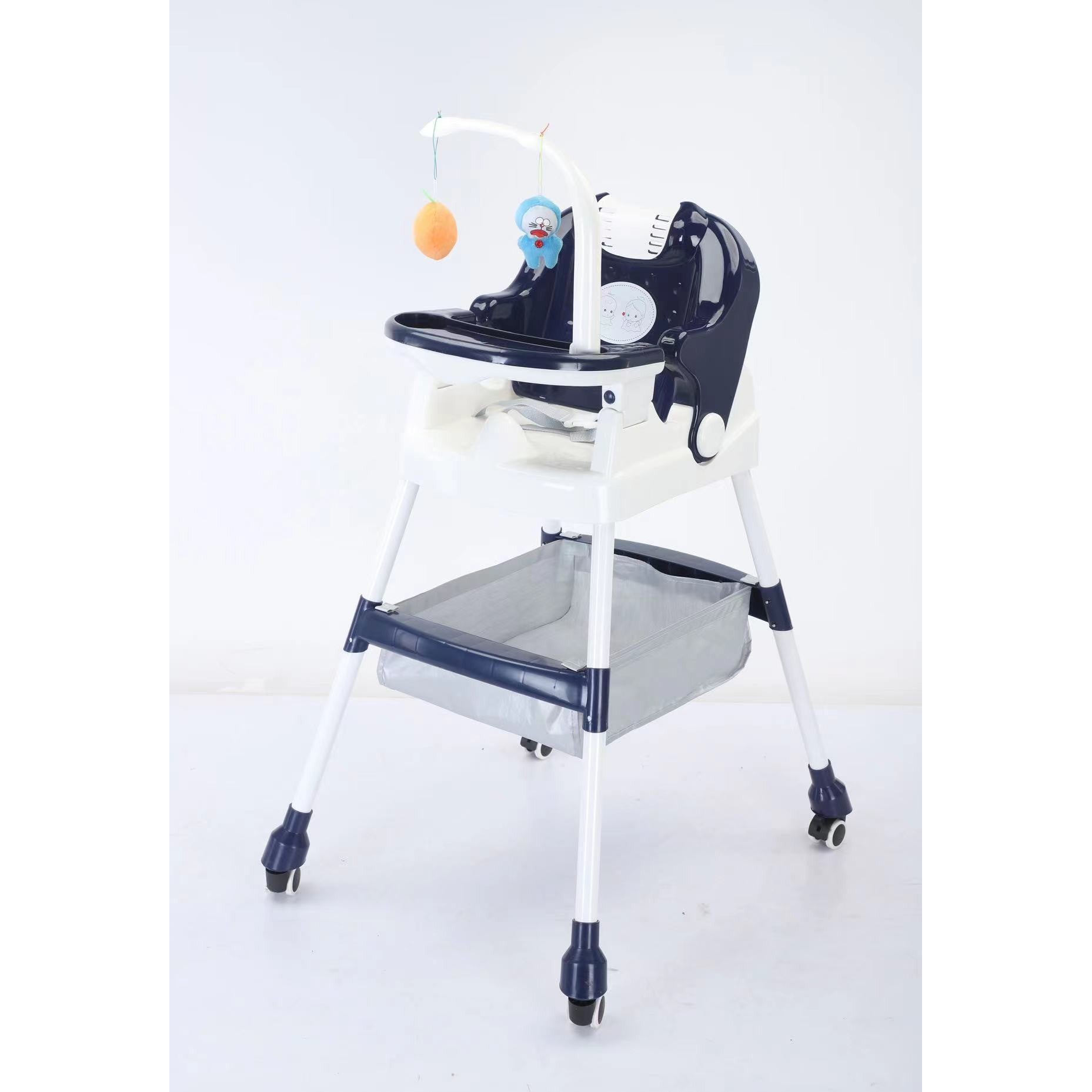 Scaun de Masa pentru Copii, Flippy, Multifunctional, Pliabil, cu Roti, Cos de Depozitare, din Plastic, Centura de Siguranta, Suport de Agatat Jucarii, 110 x 60 x 70 cm, Albastru-2