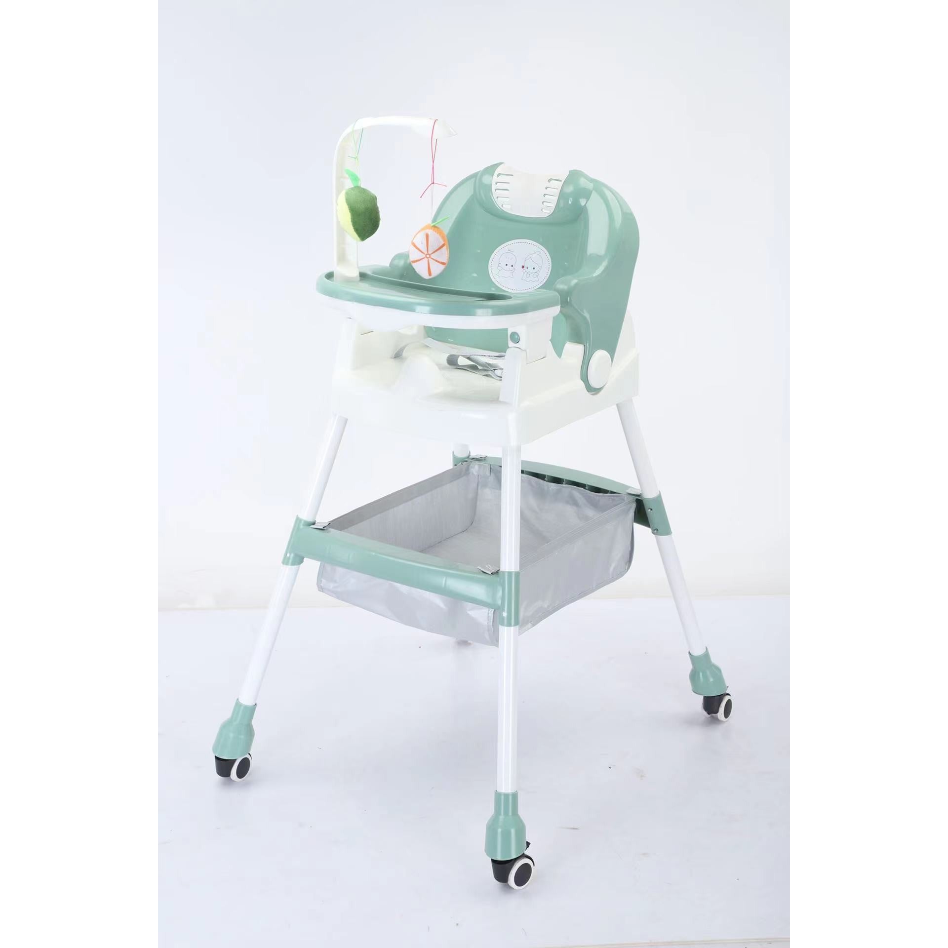 Scaun de Masa pentru Copii, Flippy, Multifunctional, Pliabil, cu Roti, Cos de Depozitare, din Plastic, Centura de Siguranta, Suport de Agatat Jucarii, 110 x 60 x 70 cm, Verde-2