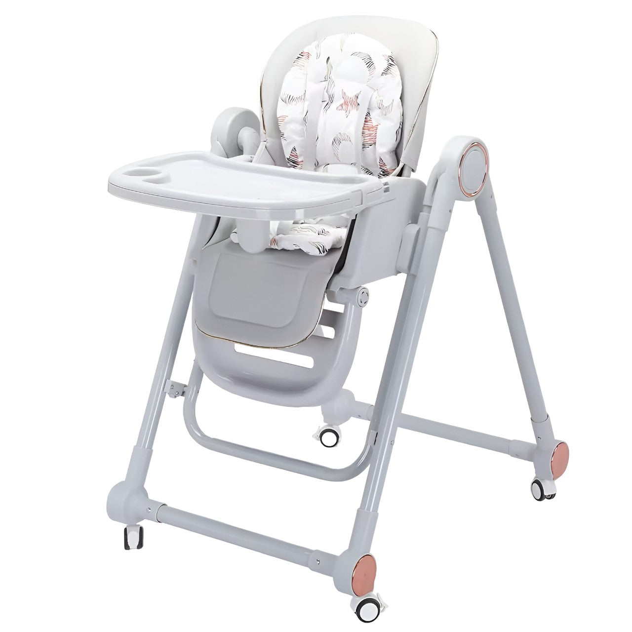 Scaun de Masa pentru Bebelusi si Copii, Flippy, Tavita si Husa Detasabile, Multifuncțional, Stabil, Centura de Siguranta, Inaltime Ajustabila, Spatar Reglabil Moale, Balansoar, de la 6 Luni, Gri-0