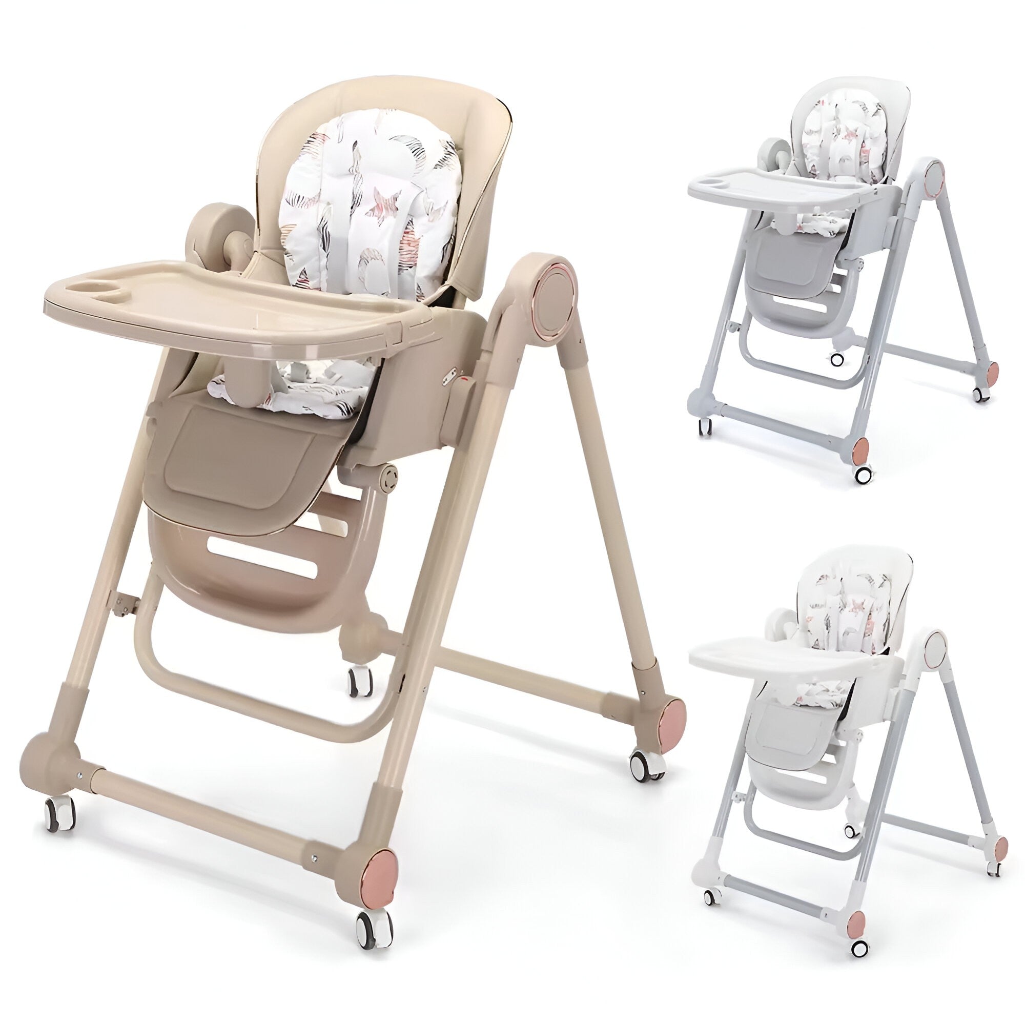 Scaun de Masa pentru Bebelusi si Copii, Flippy, Tavita si Husa Detasabile, Multifuncțional, Stabil, Centura de Siguranta, Inaltime Ajustabila, Spatar Reglabil Moale, Balansoar, de la 6 Luni, Bej-7