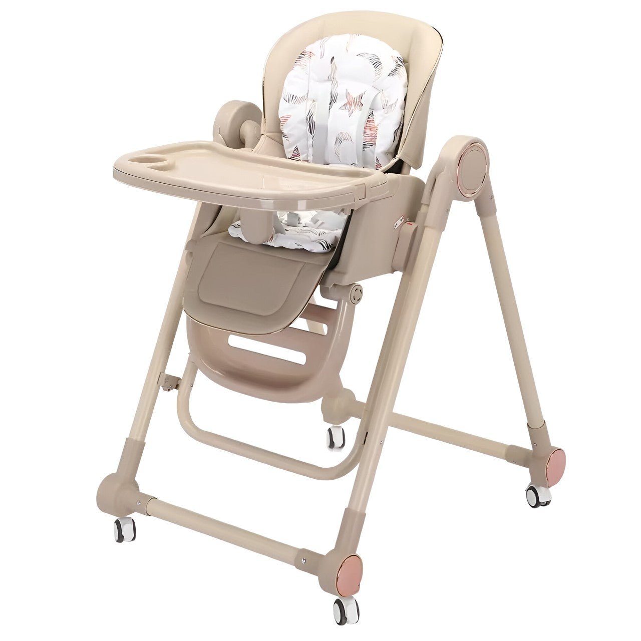 Scaun de Masa pentru Bebelusi si Copii, Flippy, Tavita si Husa Detasabile, Multifuncțional, Stabil, Centura de Siguranta, Inaltime Ajustabila, Spatar Reglabil Moale, Balansoar, de la 6 Luni, Bej-0