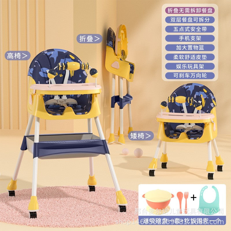 Baby dining table chair seat children's dining table - color: blue graffiti + toys + wheels-0