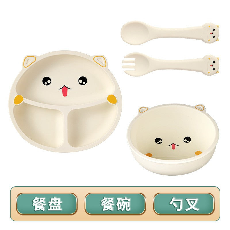 Set 4 piese diversificare bebelusi si copii din silicon Flippy, farfurie compartimentata cu ventuza, bol cu ventuza, tacamuri, fara alergeni, Model Ursulet, Bej-0
