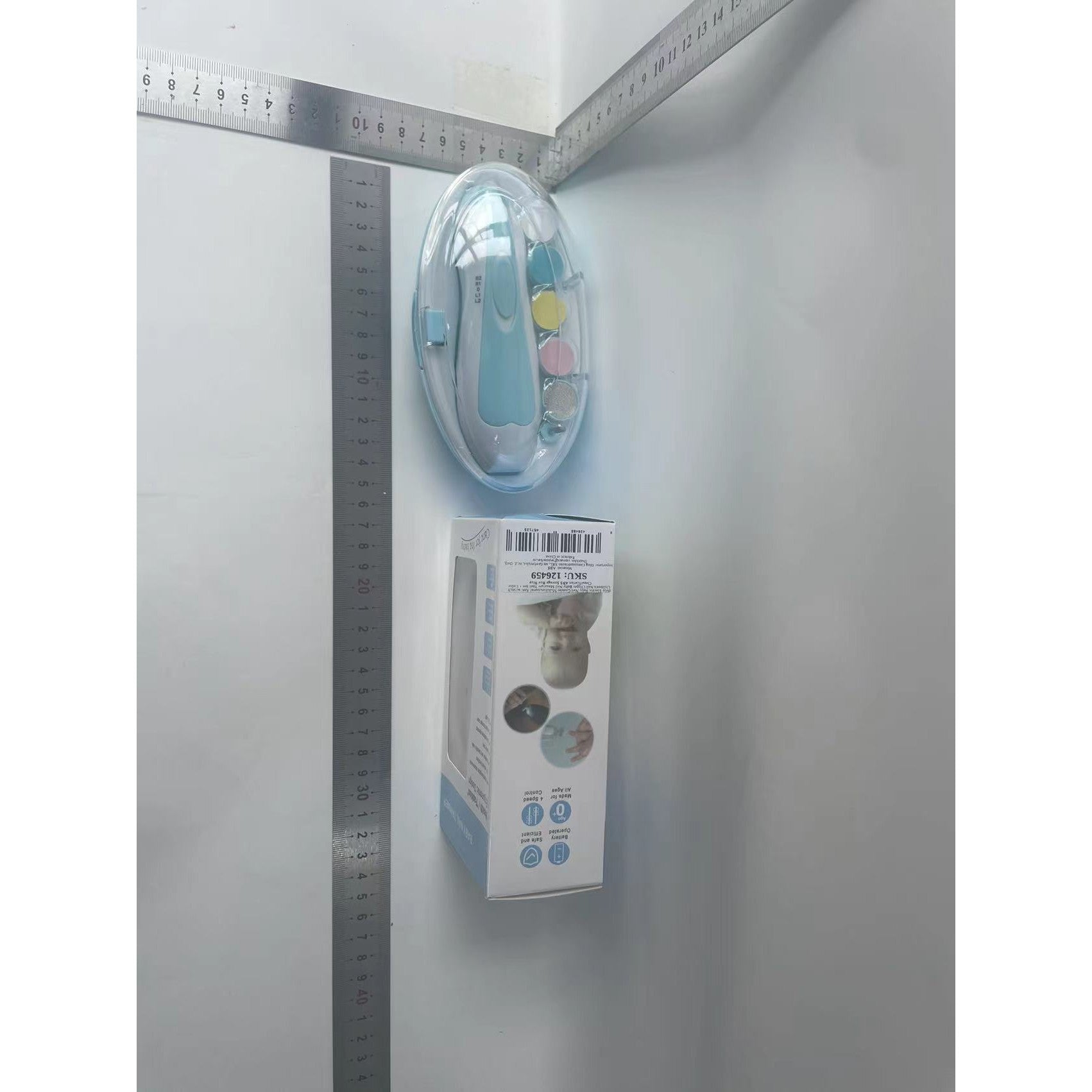 Set Pila Electrica pentru Copii si Bebelusi, Flippy, ABS, 6 Accesorii, cu Lumina LED, Albastru Alb-1