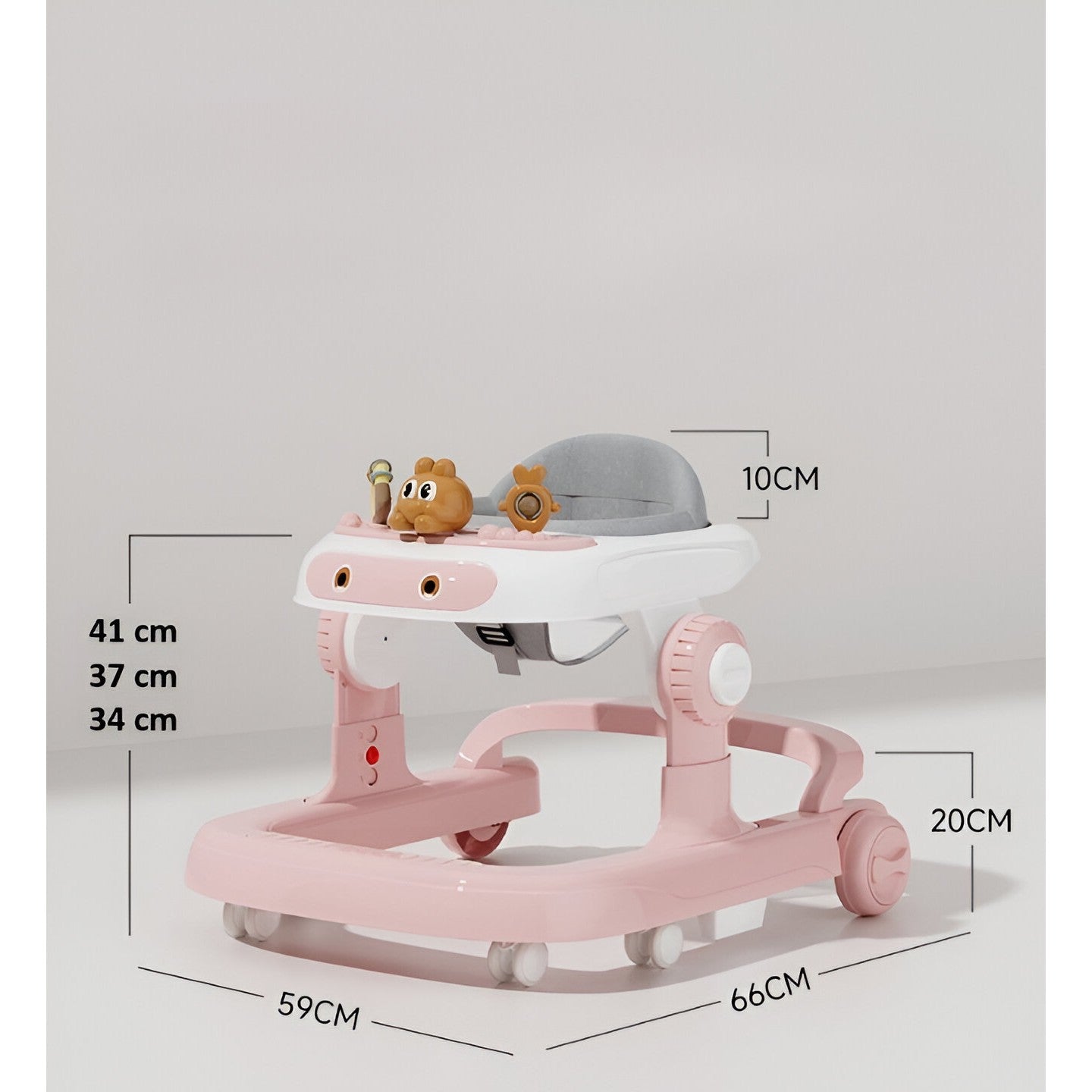 Premergator Multifunctional cu Roti Flippy, Model Iepuras, Inaltime Ajustabila, Tavita, Muzica, Lumini, 66x59x41 cm, Roz-5