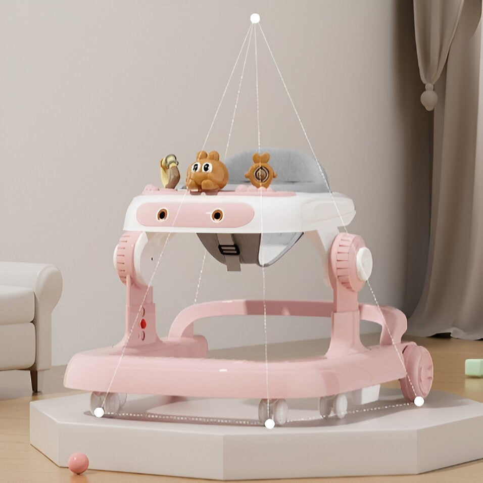 Premergator Multifunctional cu Roti Flippy, Model Iepuras, Inaltime Ajustabila, Tavita, Muzica, Lumini, 66x59x41 cm, Roz-7
