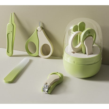 Set Ingrijire Unghii pentru Bebelusi, Flippy, Cutie de Depozitare in Forma de Borcan, 13.6x8x2 cm, Verde-Transparent-0