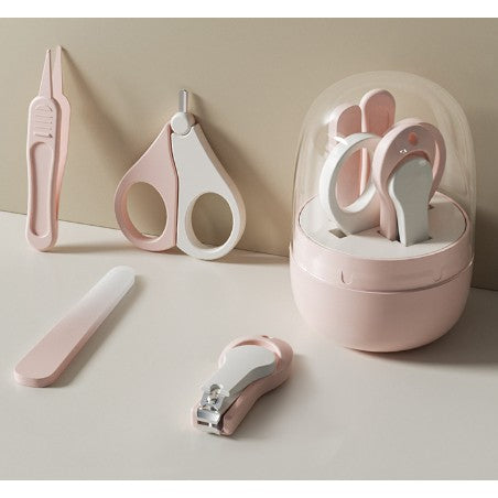Set Ingrijire Unghii pentru Bebelusi, Flippy, Cutie de Depozitare in Forma de Borcan, 13.6x8x2 cm, Roz-Transparent-0