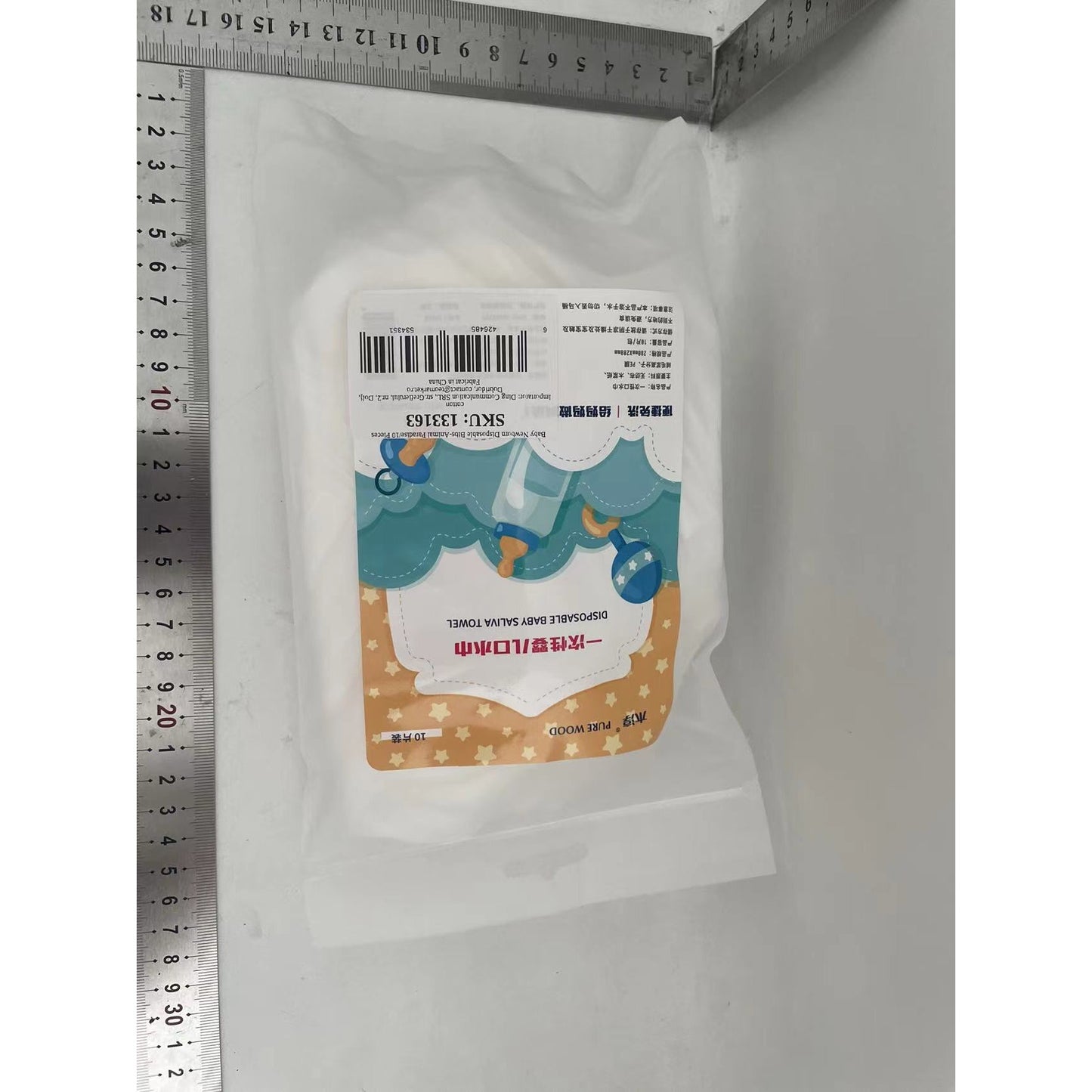 Set 10 Bavete de Unica Folosinta, Flippy, Model Animalute, pentru Bebelusi, Alb Gri-1