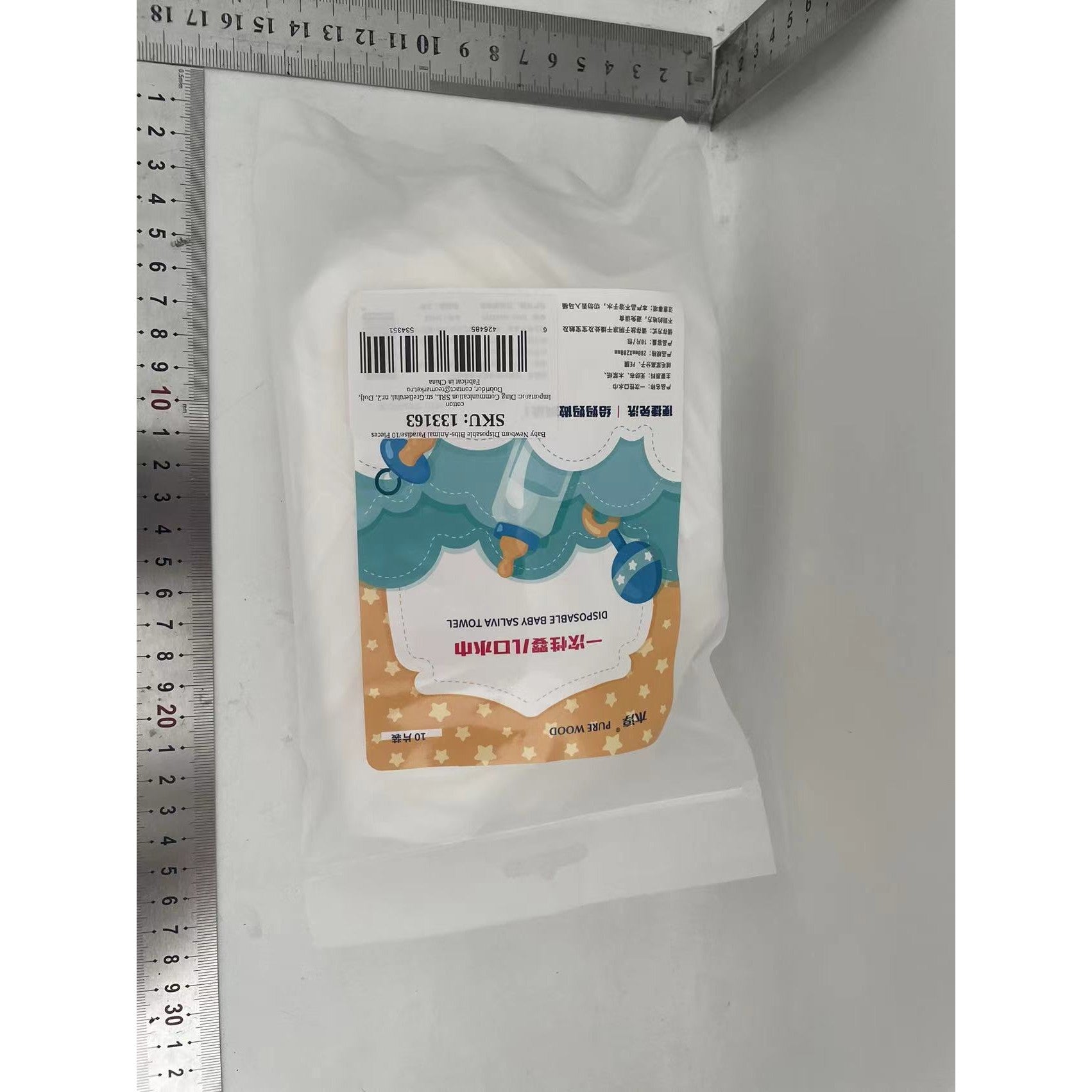 Set 10 Bavete de Unica Folosinta, Flippy, Model Animalute, pentru Bebelusi, Alb Gri-1