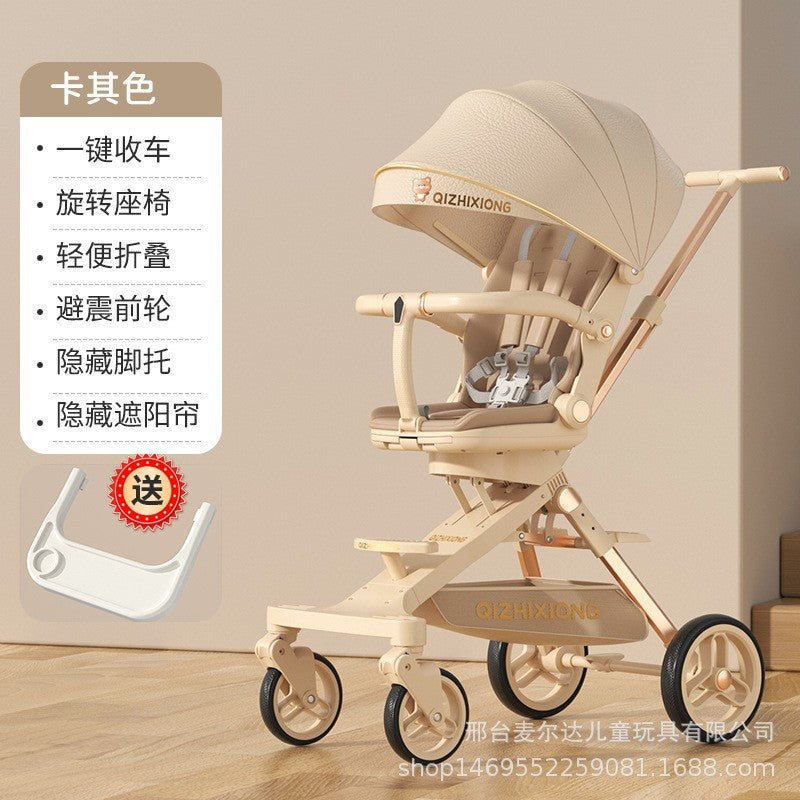 Carucior Sport Flippy 3in1, 6-36 Luni, Pliabil, Tavita pentru Masa, Centura de Siguranta, Roti 360, Suport Pahar, Copertina pentru Soare, Crem-0