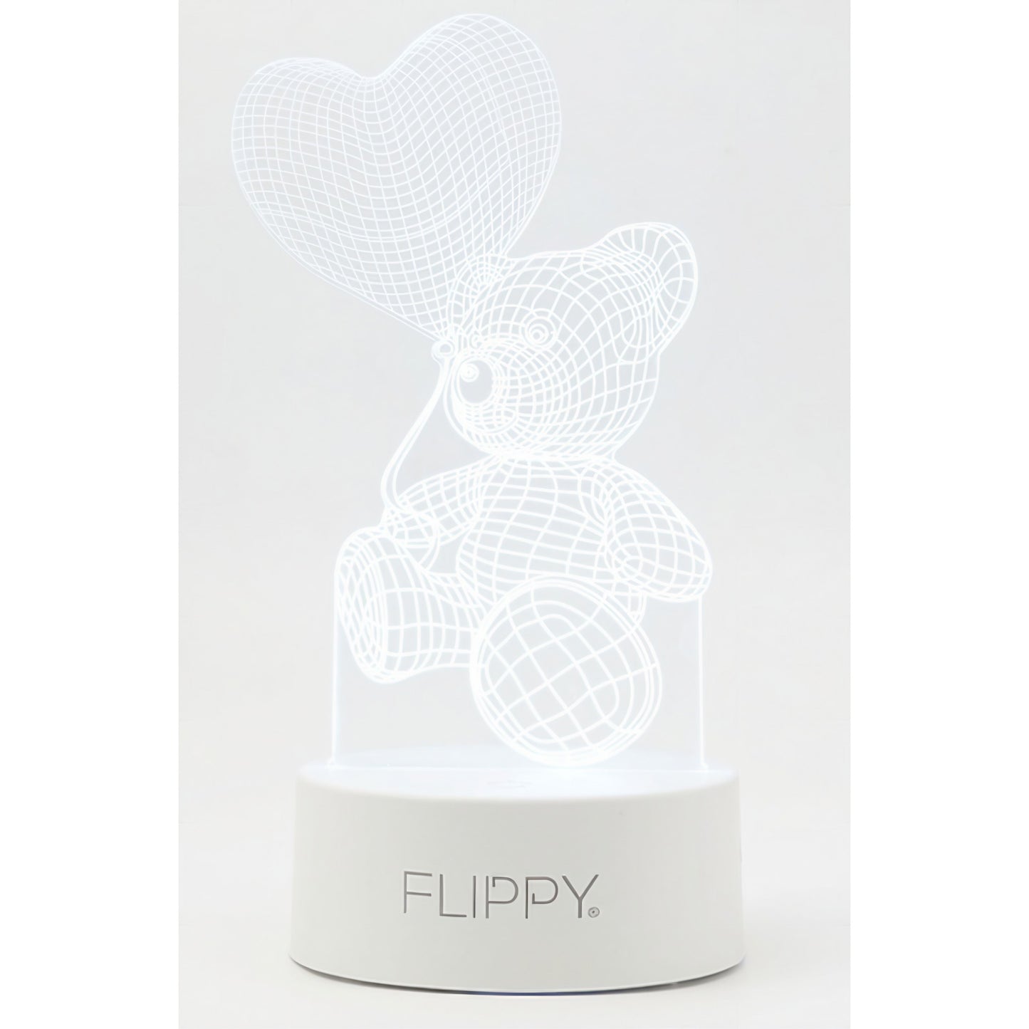 Lampa LED decorativa, Flippy, 3D, Ursulet cu balon inima, cu telecomanda, doua moduri de alimentare USB si baterii, 20 cm inaltime, din material acril si lumina multicolora, alb-5