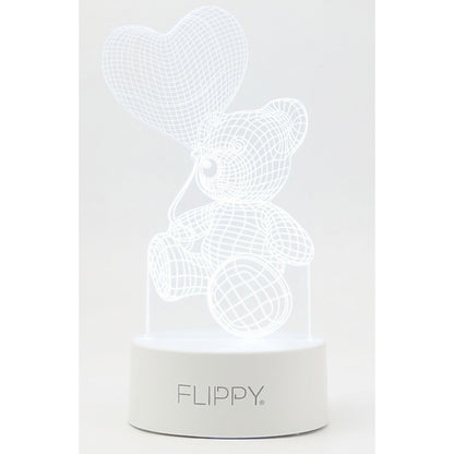 Lampa LED decorativa, Flippy, 3D, Ursulet cu balon inima, cu telecomanda, doua moduri de alimentare USB si baterii, 20 cm inaltime, din material acril si lumina multicolora, alb-5