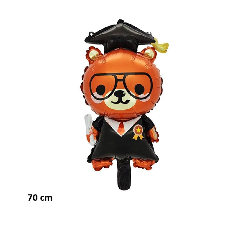 Balon din Folie Metalizata, Flippy, Figurine, Model Ursulet Absolvent, 70 cm, Maro Negru-1