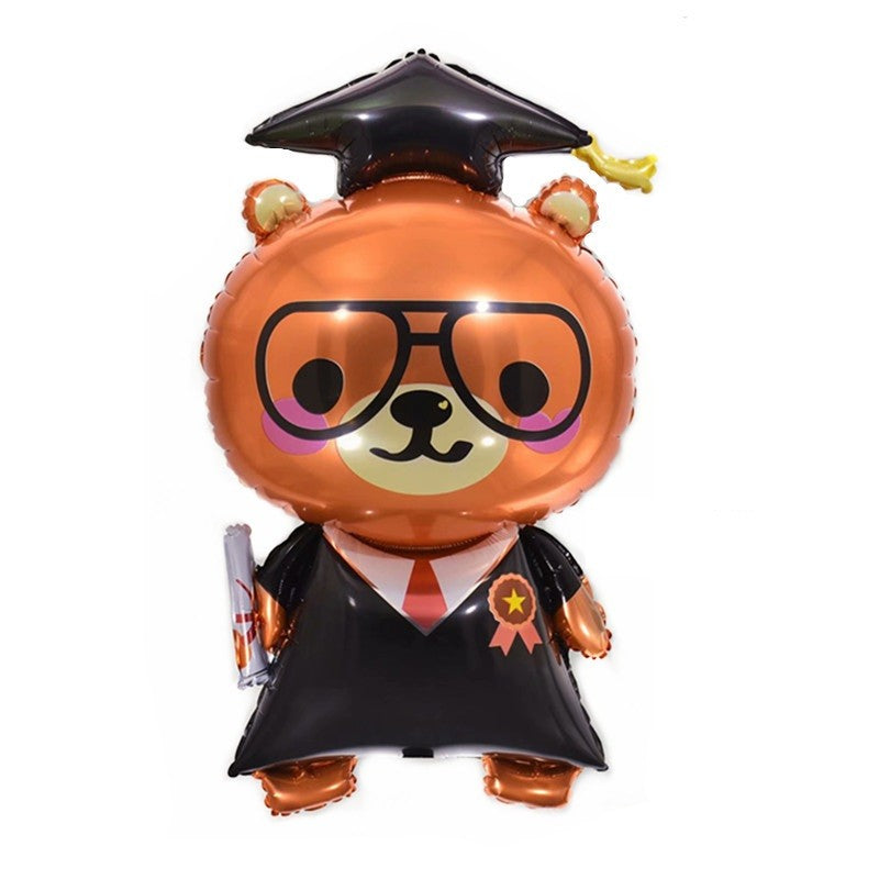 Balon din Folie Metalizata, Flippy, Figurine, Model Ursulet Absolvent, 70 cm, Maro Negru-0