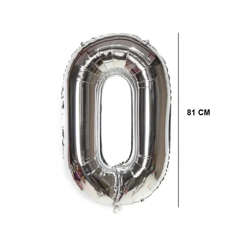 Balon din Folie Flippy, Cifra 0, 81 cm, Pentru Aer sau Heliu, Argintiu-1