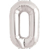 Balon din Folie Flippy, Cifra 0, 81 cm, Pentru Aer sau Heliu, Argintiu-0