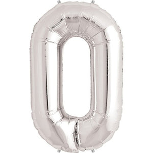 Balon din Folie Flippy, Cifra 0, 81 cm, Pentru Aer sau Heliu, Argintiu-0