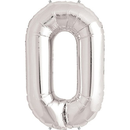 Balon din Folie Flippy, Cifra 0, 81 cm, Pentru Aer sau Heliu, Argintiu-0