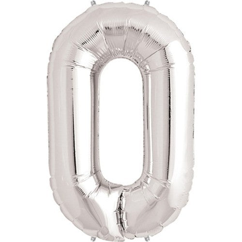 Balon din Folie Flippy, Cifra 0, 81 cm, Pentru Aer sau Heliu, Argintiu-0