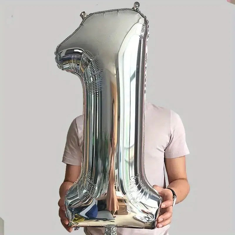Balon din Folie Flippy, Cifra 1, 81 cm, Pentru Aer sau Heliu, Argintiu-1