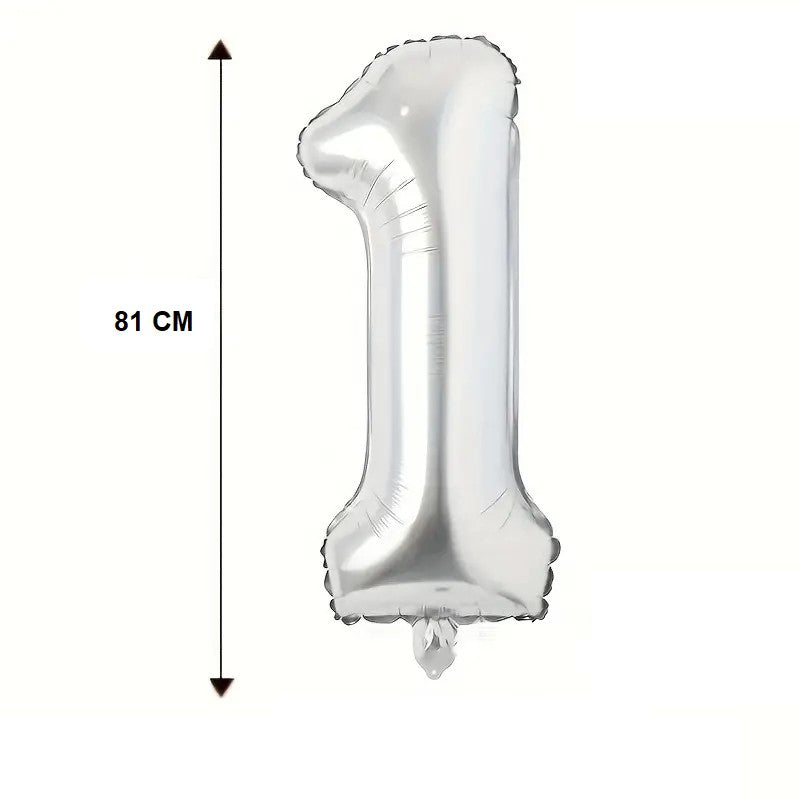 Balon din Folie Flippy, Cifra 1, 81 cm, Pentru Aer sau Heliu, Argintiu-2