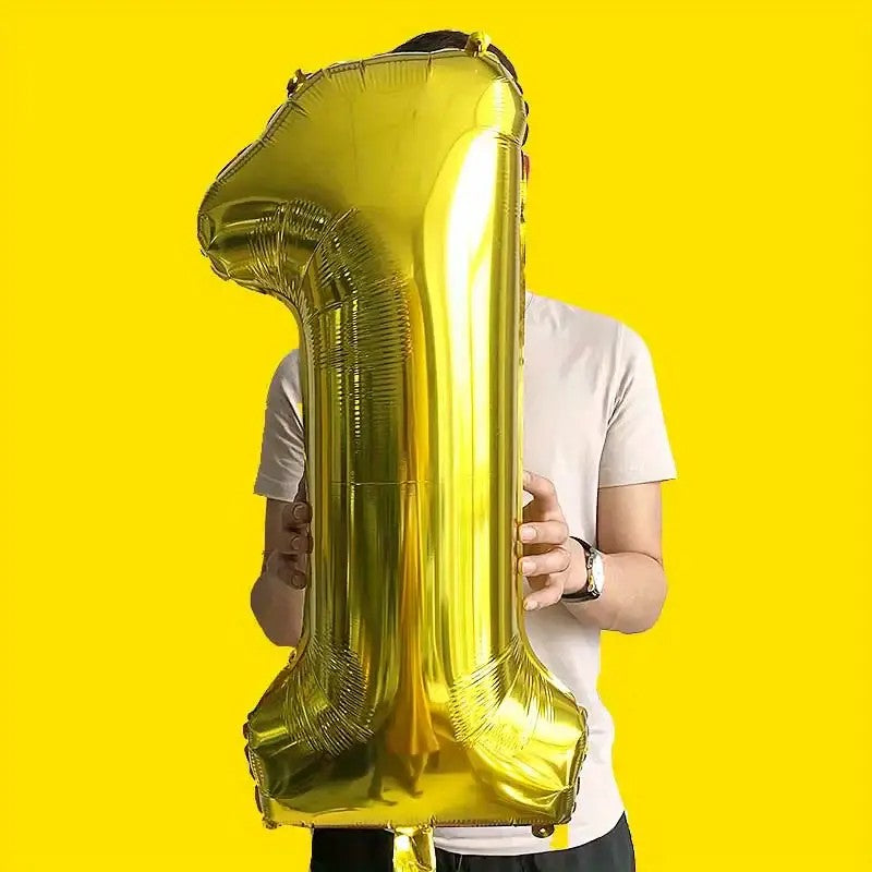 Balon din Folie Flippy, Cifra 1, 81 cm, Pentru Aer sau Heliu, Auriu-2