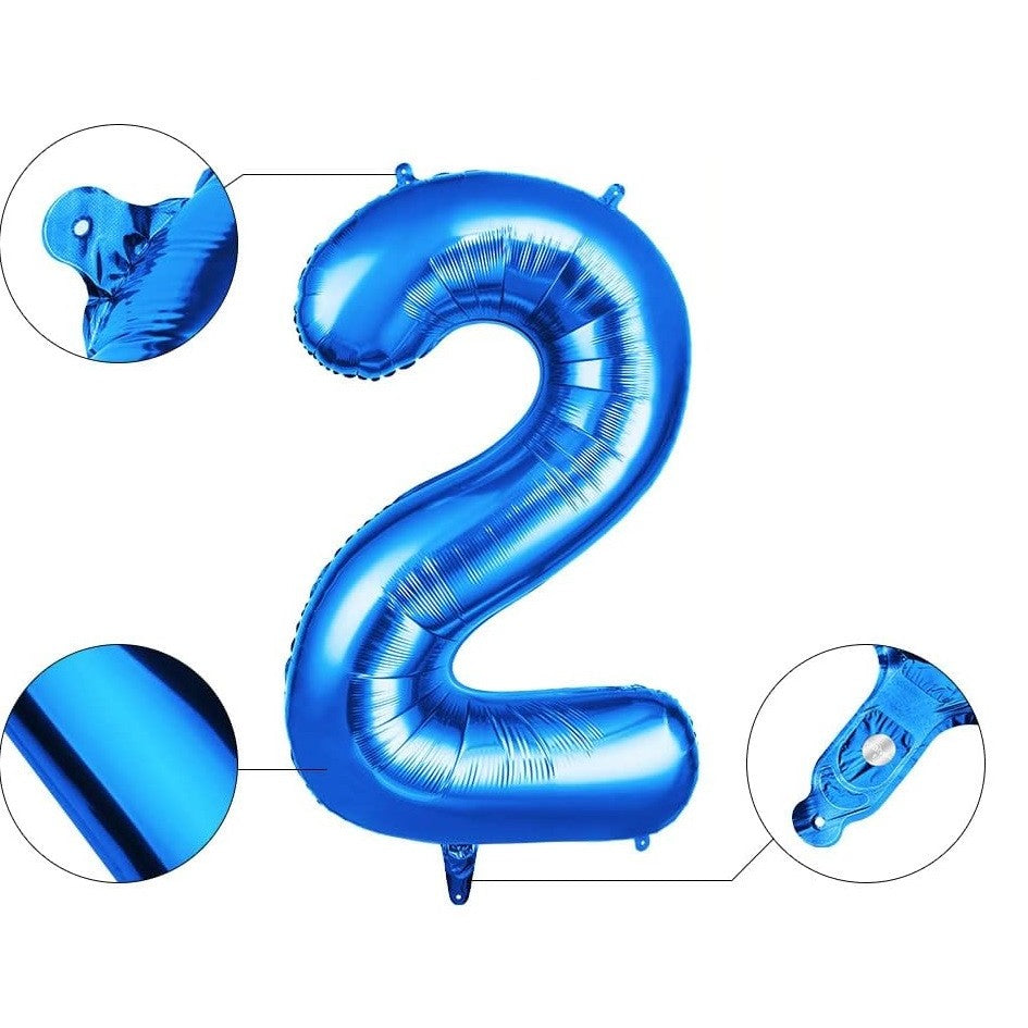 Balon din Folie Flippy, Cifra 2, 81 cm, Pentru Aer sau Heliu, Albastru-2