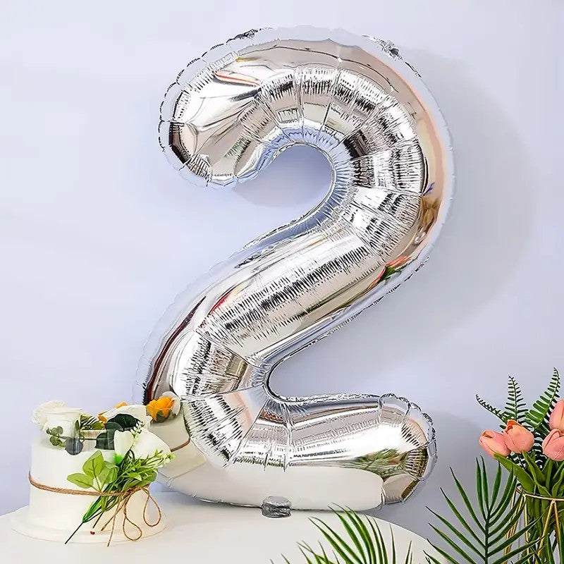 Balon din Folie Flippy, Cifra 2, 81 cm, Pentru Aer sau Heliu, Argintiu-1