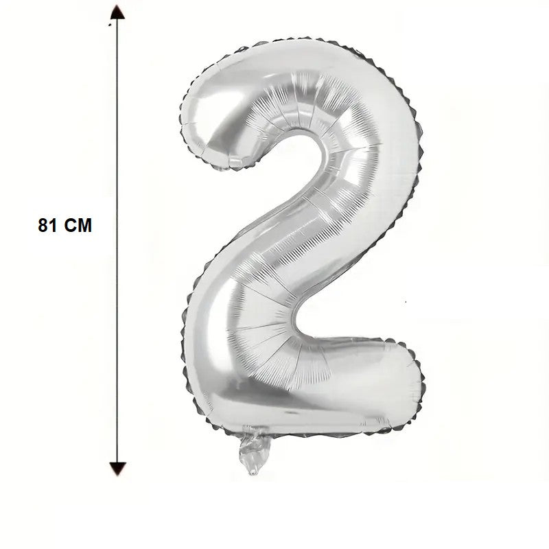 Balon din Folie Flippy, Cifra 2, 81 cm, Pentru Aer sau Heliu, Argintiu-3