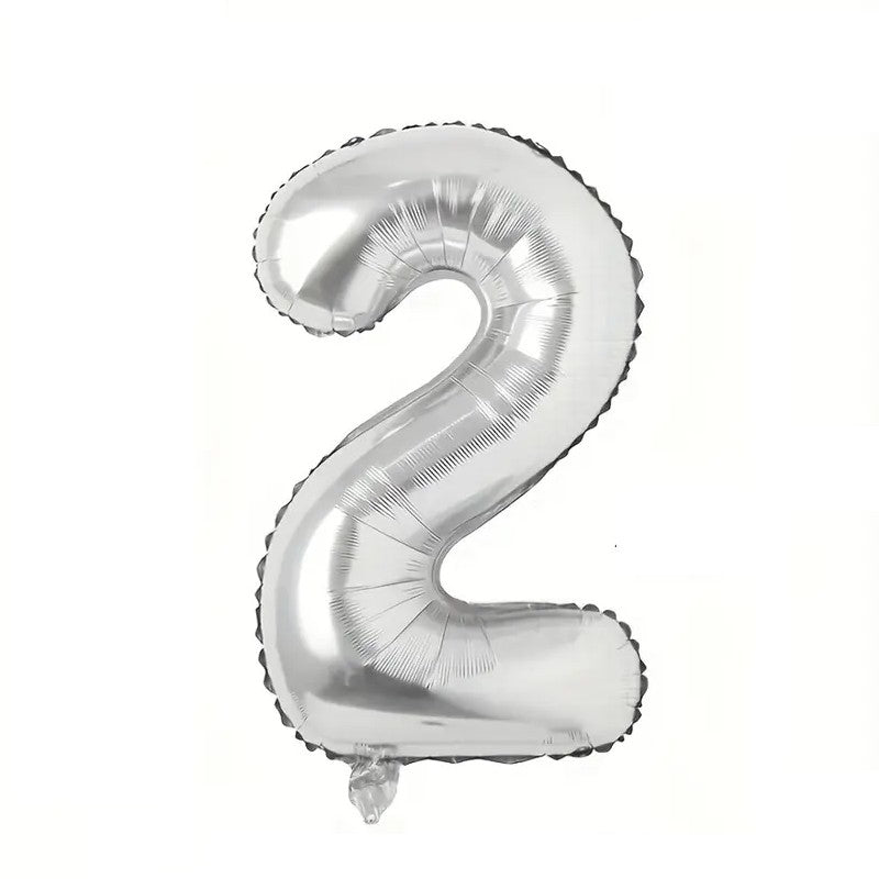 Balon din Folie Flippy, Cifra 2, 81 cm, Pentru Aer sau Heliu, Argintiu-0