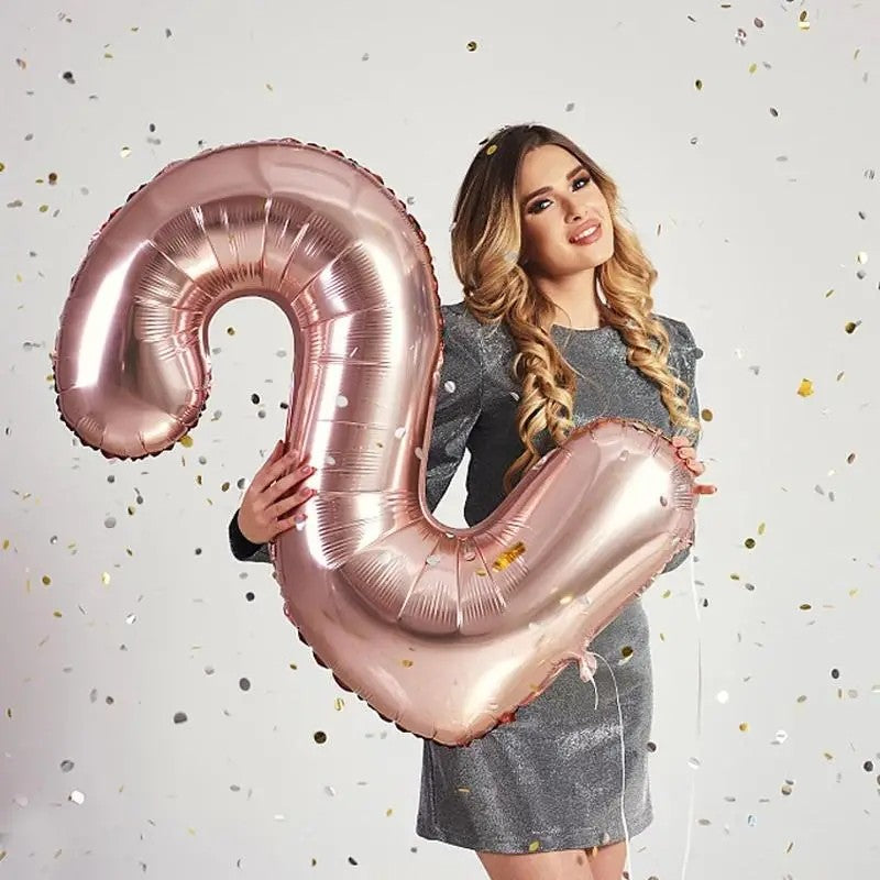 Balon din Folie Flippy, Cifra 2, 81 cm, Pentru Aer sau Heliu, Roz Auriu-1