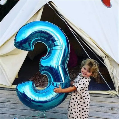 Balon din Folie Flippy, Cifra 3, 81 cm, Pentru Aer sau Heliu, Albastru-1