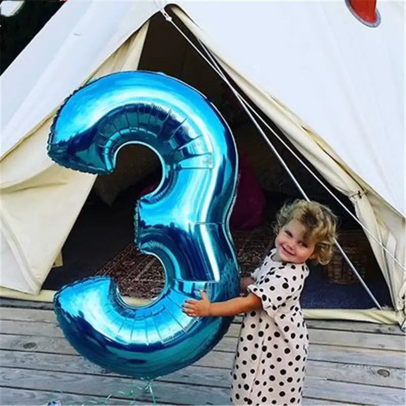 Balon din Folie Flippy, Cifra 3, 81 cm, Pentru Aer sau Heliu, Albastru-1