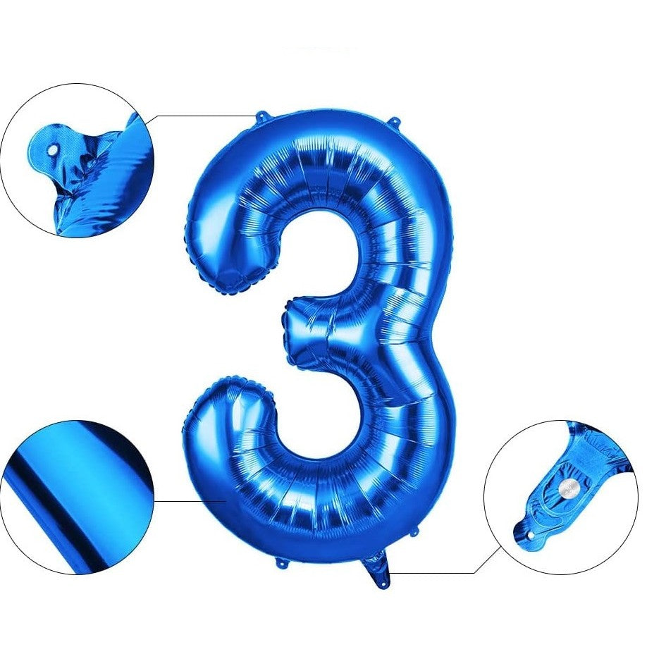 Balon din Folie Flippy, Cifra 3, 81 cm, Pentru Aer sau Heliu, Albastru-3