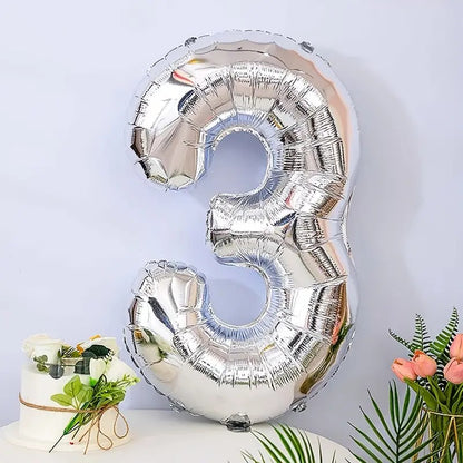 Balon din Folie Flippy, Cifra 3, 81 cm, Pentru Aer sau Heliu, Argintiu-1