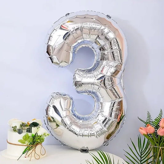 Balon din Folie Flippy, Cifra 3, 81 cm, Pentru Aer sau Heliu, Argintiu-1