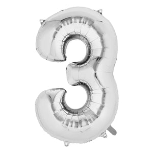 Balon din Folie Flippy, Cifra 3, 81 cm, Pentru Aer sau Heliu, Argintiu-0