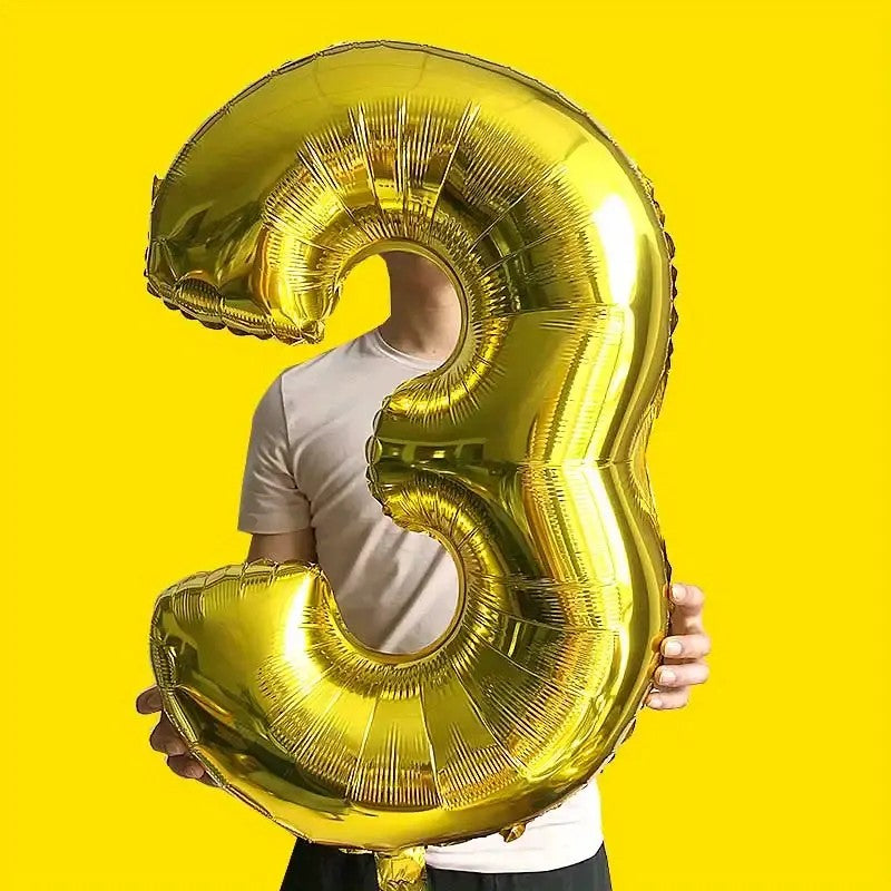Balon din Folie Flippy, Cifra 3, 81 cm, Pentru Aer sau Heliu, Auriu-2