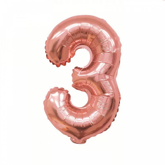 Balon din Folie Flippy, Cifra 3, 81 cm, Pentru Aer sau Heliu, Roz Auriu-0