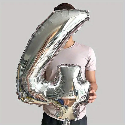 Balon din Folie Flippy, Cifra 4, 81 cm, Pentru Aer sau Heliu, Argintiu-2