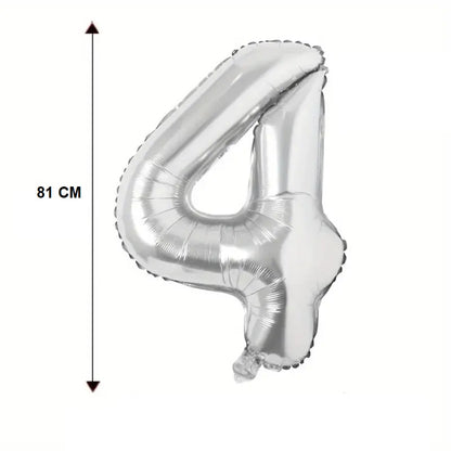 Balon din Folie Flippy, Cifra 4, 81 cm, Pentru Aer sau Heliu, Argintiu-3