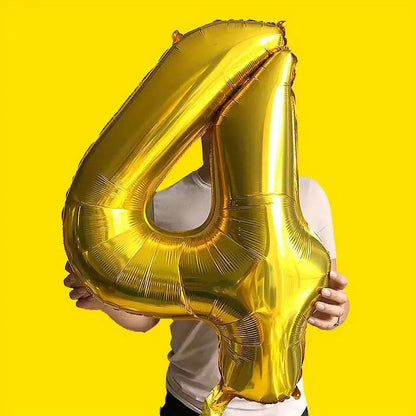 Balon din Folie Flippy, Cifra 4, 81 cm, Pentru Aer sau Heliu, Auriu-2